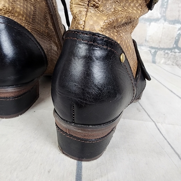Spring Step L'ARTISTE 3 Tone Leather Ankle Boot Reptile Tan Black Size 37 - Picture 12 of 16